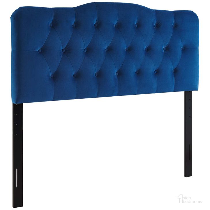 The appearance of Annabel Navy Queen Diamond Tufted Performance Velvet Headboard designed by Modway in the modern / contemporary interior design. This blue velvet piece of furniture  was selected by 1StopBedrooms from Annabel Collection to add a touch of cosiness and style into your home. Sku: MOD-6129-NAV. Product Type: Headboard. Bed Size: Queen. Material: MDF. Image1