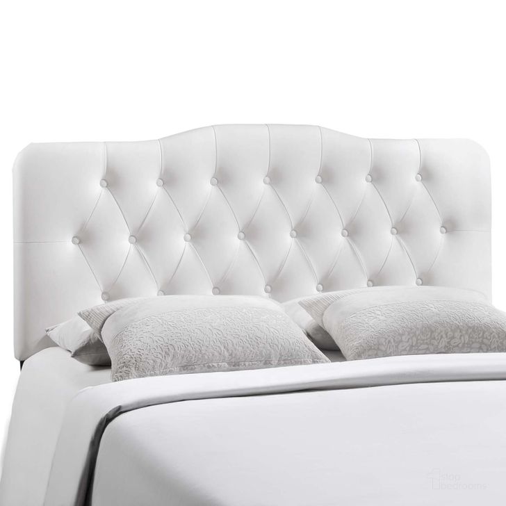The appearance of Annabel White Full Upholstered Vinyl Headboard MOD-5157-WHI designed by Modway in the modern / contemporary interior design. This white piece of furniture  was selected by 1StopBedrooms from Annabel Collection to add a touch of cosiness and style into your home. Sku: MOD-5157-WHI. Product Type: Headboard. Bed Size: Full. Material: MDF. Image1