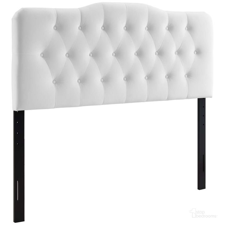 The appearance of Annabel White King Diamond Tufted Performance Velvet Headboard designed by Modway in the modern / contemporary interior design. This white velvet piece of furniture  was selected by 1StopBedrooms from Annabel Collection to add a touch of cosiness and style into your home. Sku: MOD-6127-WHI. Product Type: Headboard. Bed Size: King. Material: Plywood. Image1