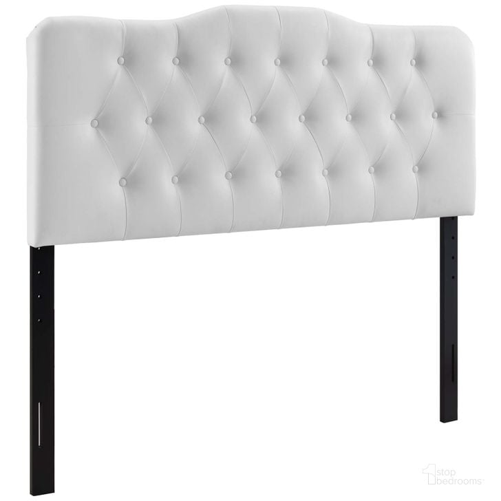 The appearance of Annabel White Queen Upholstered Vinyl Headboard MOD-5155-WHI designed by Modway in the modern / contemporary interior design. This white piece of furniture  was selected by 1StopBedrooms from Annabel Collection to add a touch of cosiness and style into your home. Sku: MOD-5155-WHI. Product Type: Headboard. Bed Size: Queen. Material: MDF. Image1