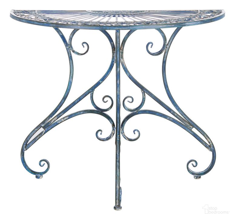 The appearance of Annalise Accent Table in Antique Blue designed by Safavieh in the rustic / southwestern interior design. This antique blue piece of furniture  was selected by 1StopBedrooms from Annalise Collection to add a touch of cosiness and style into your home. Sku: PAT5008C. Material: Metal. Product Type: Outdoor Table. Image1