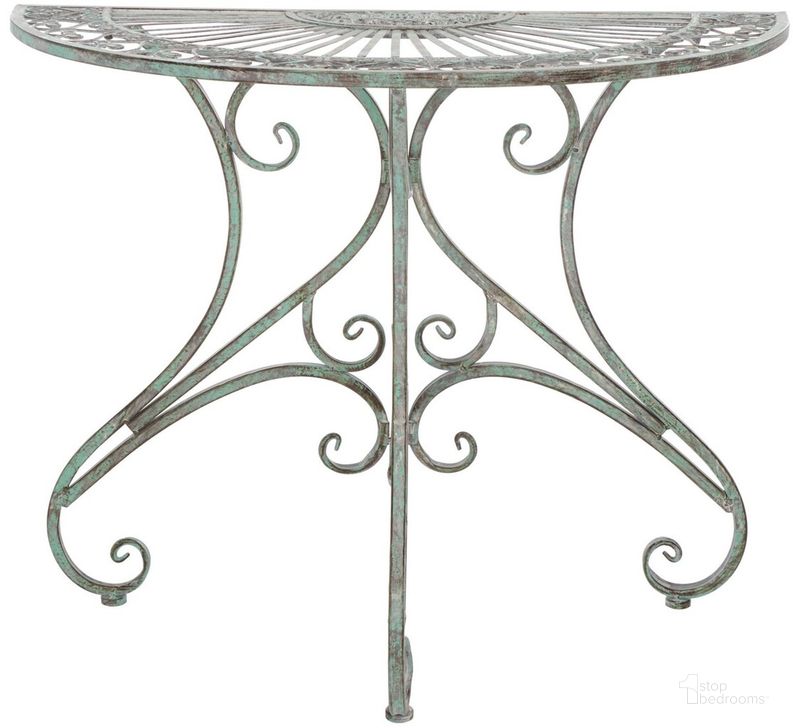 The appearance of Annalise Accent Table in Antique Green designed by Safavieh in the rustic / southwestern interior design. This antique green piece of furniture  was selected by 1StopBedrooms from Annalise Collection to add a touch of cosiness and style into your home. Sku: PAT5008D. Material: Metal. Product Type: Outdoor Table. Image1