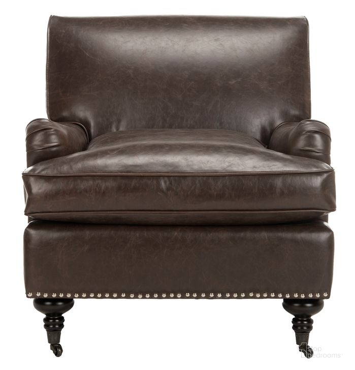The appearance of Antique Brown Chloe Club Chair designed by Safavieh in the transitional interior design. This antique brown piece of furniture  was selected by 1StopBedrooms from Antique Collection to add a touch of cosiness and style into your home. Sku: MCR4571F. Product Type: Accent Chair. Material: Stainless Steel. Image1