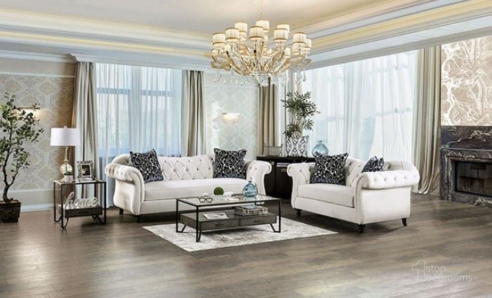 The appearance of Antoinette White Living Room Set designed by Furniture of America in the transitional interior design. This white piece of furniture  was selected by 1StopBedrooms from Antoinette Collection to add a touch of cosiness and style into your home. Sku: SM2228-SF;SM2228-LV. Material: Wood. Product Type: Living Room Set. Image1