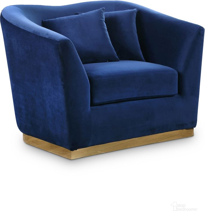 The appearance of Arabella Velvet Chair In Navy designed by Meridian in the modern / contemporary interior design. This navy velvet piece of furniture  was selected by 1StopBedrooms from Arabella Collection to add a touch of cosiness and style into your home. Sku: 617Navy-C. Material: Wood. Product Type: Chair. Image1