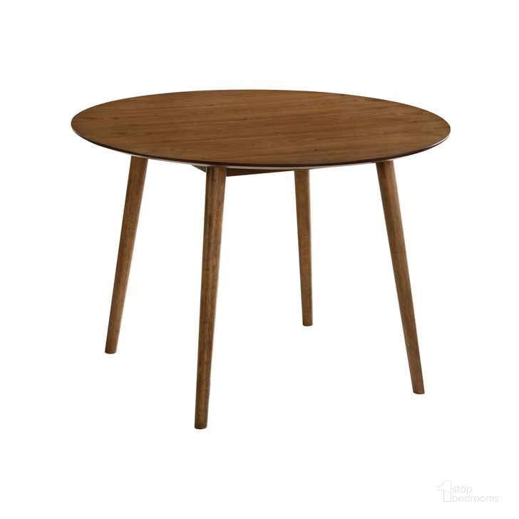 The appearance of Arcadia 42 Inch Round Dining Table In Walnut Wood designed by Armen Living in the transitional interior design. This walnut piece of furniture  was selected by 1StopBedrooms from Arcadia Collection to add a touch of cosiness and style into your home. Sku: LCARDIWA42. Table Base Style: Legs. Table Top Shape: Round. Product Type: Dining Table. Material: Rubberwood. Size: 42". Image1