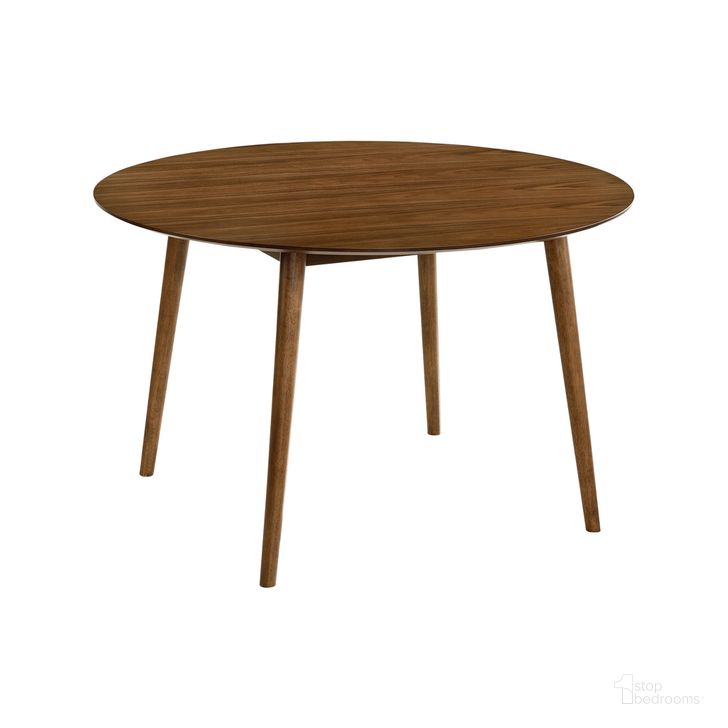 The appearance of Arcadia 48 Inch Round Dining Table In Walnut Wood designed by Armen Living in the transitional interior design. This walnut piece of furniture  was selected by 1StopBedrooms from Arcadia Collection to add a touch of cosiness and style into your home. Sku: LCARDIWA48. Table Base Style: Legs. Table Top Shape: Round. Product Type: Dining Table. Material: Rubberwood. Size: 48". Image1