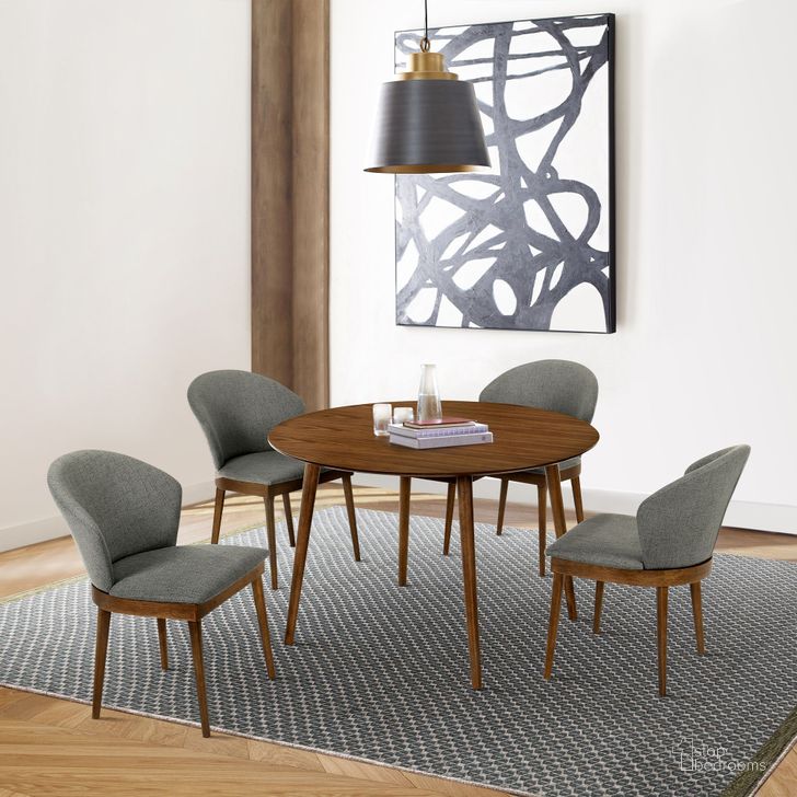 The appearance of Arcadia Walnut 48 Inch Round Dining Room Set designed by Armen Living in the modern / contemporary interior design. This brown piece of furniture  was selected by 1StopBedrooms from Arcadia Collection to add a touch of cosiness and style into your home. Sku: LCARDIWA48;LCJNSIBLCH. Product Type: Dining Room Set. Material: Rubberwood. Image1