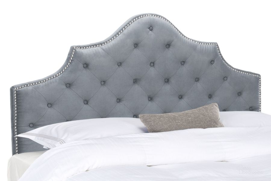 The appearance of Arebelle Grey Tufted Twin Headboard with Silver Nailhead Detail designed by Safavieh in the modern / contemporary interior design. This grey piece of furniture  was selected by 1StopBedrooms from Arebelle Collection to add a touch of cosiness and style into your home. Sku: MCR4034D. Product Type: Headboard. Bed Size: Twin. Material: Iron. Image1