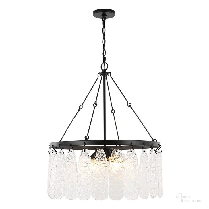 The appearance of Aremythia 6 Light 25 Inch Black and Clear Chandelier designed by Safavieh in the country / farmhouse interior design. This black piece of furniture  was selected by 1StopBedrooms from Aremythia Collection to add a touch of cosiness and style into your home. Sku: CHA4057A. Product Type: Chandelier. Material: Iron. Image1