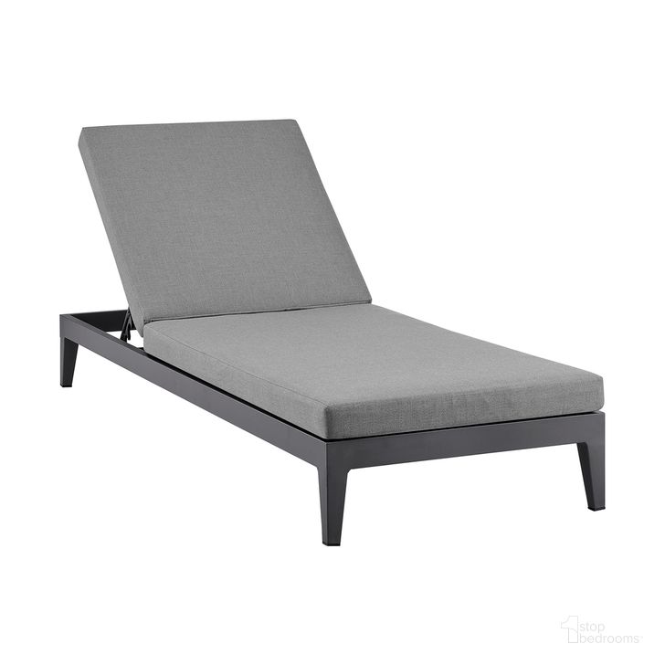 The appearance of Argiope Outdoor Patio Adjustable Chaise Lounge Chair In Aluminum with Gray Cushions designed by Armen Living in the modern / contemporary interior design. This dark gray piece of furniture  was selected by 1StopBedrooms from Argiope Collection to add a touch of cosiness and style into your home. Sku: 840254333017. Material: Aluminum. Product Type: Outdoor Lounge Chair. Image1