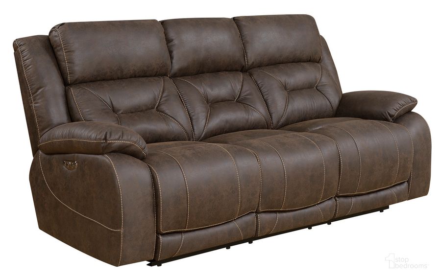 The appearance of Aria Power Recliner Sofa In Brown designed by Steve Silver in the transitional interior design. This brown piece of furniture  was selected by 1StopBedrooms from Aria Collection to add a touch of cosiness and style into your home. Sku: AA950SBN. Product Type: Reclining Sofa. Material: Plywood. Image1