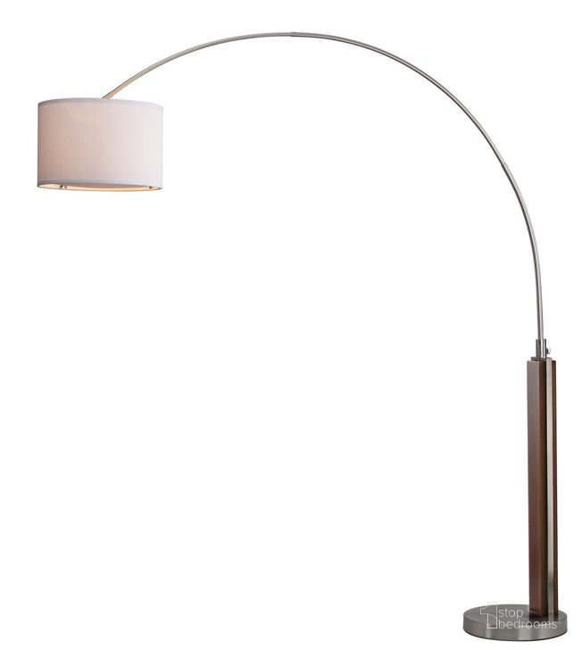 The appearance of Aries Nickle 86.5 Inch Arc Floor Lamp with White Shade designed by Safavieh in the traditional interior design. This nickel piece of furniture  was selected by 1StopBedrooms from Safavieh LIT Collection to add a touch of cosiness and style into your home. Sku: LIT4354A. Product Type: Floor Lamp. Image1