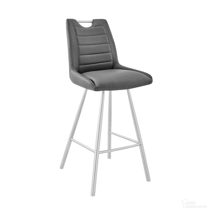 The appearance of Arizona 26 Inch Counter Height Bar Stool In Charcoal Faux Leather and Brushed Stainless Steel Finish designed by Armen Living in the modern / contemporary interior design. This gray piece of furniture  was selected by 1StopBedrooms from Arizona Collection to add a touch of cosiness and style into your home. Sku: LCAZBAGR26. Material: Metal. Product Type: Barstool. Image1