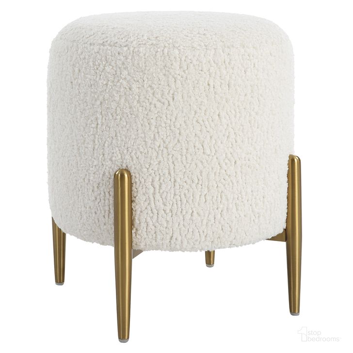 The appearance of Arles Shearling Brass Ottoman In White designed by Uttermost in the  interior design. This white piece of furniture  was selected by 1StopBedrooms from Arles Collection to add a touch of cosiness and style into your home. Sku: 23821. Product Type: Ottoman. Material: Plywood. Image1
