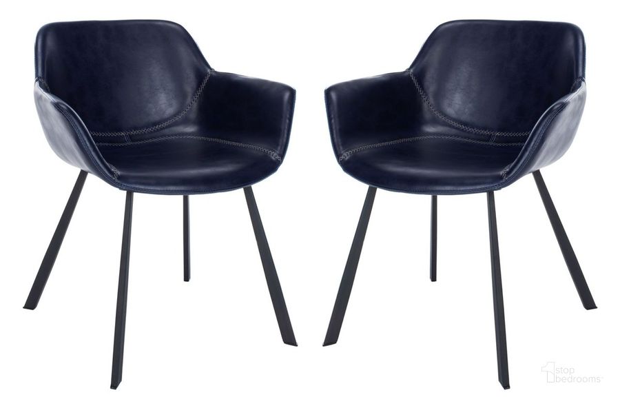 The appearance of Arlo Midnight Blue Mid Century Dining Chair Set of 2 designed by Safavieh in the transitional interior design. This midnight blue piece of furniture  was selected by 1StopBedrooms from Wyatt Collection to add a touch of cosiness and style into your home. Sku: DCH3002A-SET2. Product Type: Dining Chair. Material: Iron. Image1