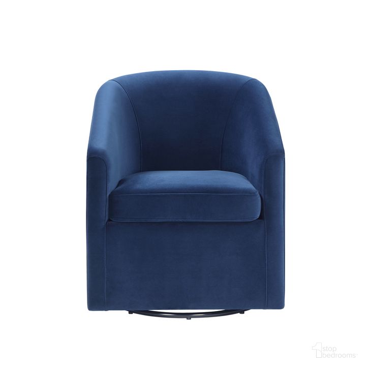 The appearance of Arlo Upholstered Swivel Barrel Chair In Blue designed by Steve Silver in the modern / contemporary interior design. This blue piece of furniture  was selected by 1StopBedrooms from Arlo Collection to add a touch of cosiness and style into your home. Sku: ARO850CB. Product Type: Dining Chair. Material: Plywood. Image1