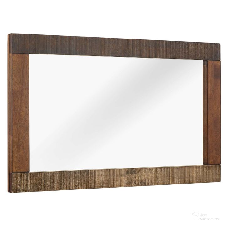 The appearance of Arwen Walnut Rustic Wood Frame Mirror designed by Modway in the modern / contemporary interior design. This walnut piece of furniture  was selected by 1StopBedrooms from Arwen Collection to add a touch of cosiness and style into your home. Sku: MOD-6063-WAL. Product Type: Dresser and Mirror. Material: Rubberwood. Image1