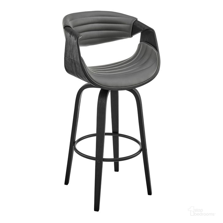 The appearance of Arya 30 Inch Swivel Bar Stool In Gray Faux Leather and Black Wood designed by Armen Living in the transitional interior design. This black piece of furniture  was selected by 1StopBedrooms from Arya Collection to add a touch of cosiness and style into your home. Sku: LCAYBABLGR30. Material: Wood. Product Type: Barstool. Image1