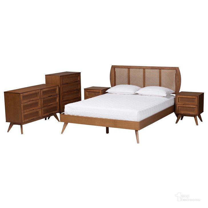 The appearance of Asami Wood and Woven Rattan 5 Piece Full Bedroom Set In Walnut Brown designed by Baxton Studio in the transitional interior design. This walnut brown piece of furniture  was selected by 1StopBedrooms from Asami Collection to add a touch of cosiness and style into your home. Sku: Asami-Ash Walnut Rattan-Full 5PC Bedroom Set. Product Type: Bedroom Set. Material: Rubberwood. Image1