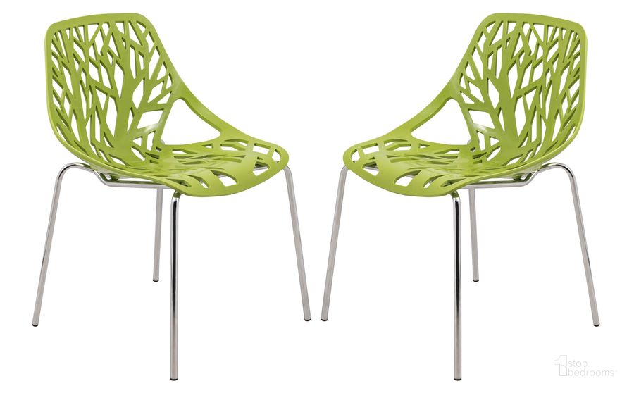The appearance of Asbury Dining Chair Set of 2 In Green designed by LeisureMod in the modern / contemporary interior design. This green piece of furniture  was selected by 1StopBedrooms from Asbury Collection to add a touch of cosiness and style into your home. Sku: AC16G2. Material: Polypropylene. Product Type: Dining Chair. Image1