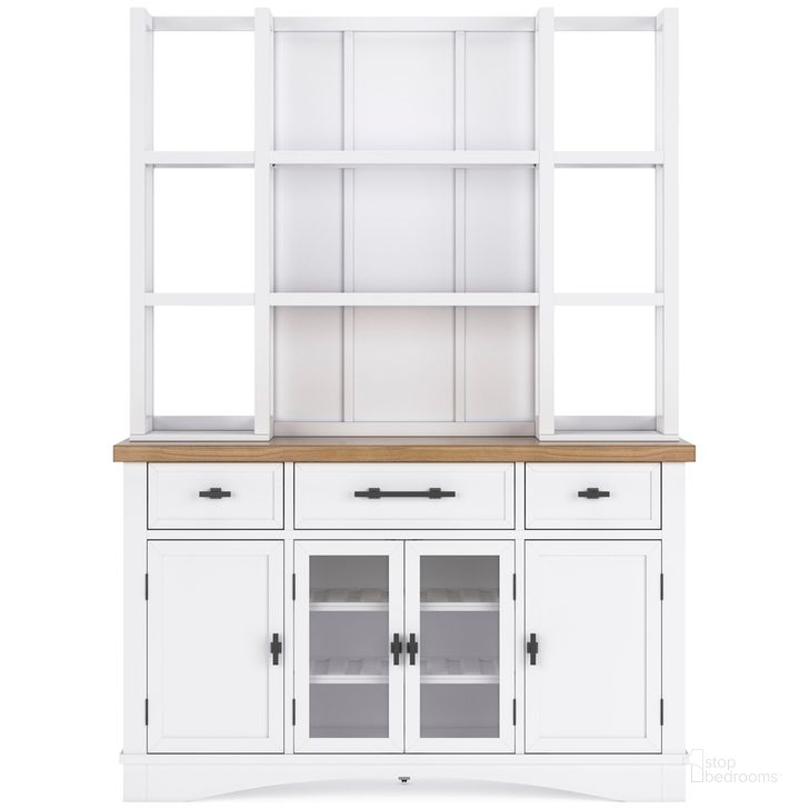 The appearance of Ashbryn Dining Server and Hutch In White/Natural designed by Signature Design by Ashley in the transitional interior design. This white/natural piece of furniture  was selected by 1StopBedrooms from Ashbryn Collection to add a touch of cosiness and style into your home. Sku: D844-60;D844-61. Product Type: Buffet and Hutch. Material: MDF. Image1