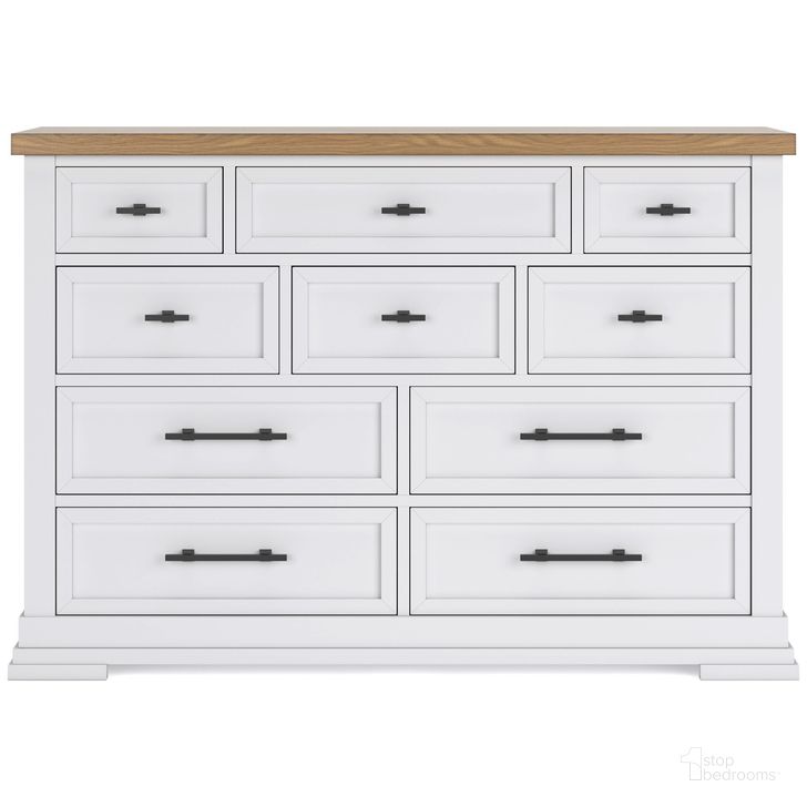 The appearance of Ashbryn Dresser In White/Natural designed by Signature Design by Ashley in the transitional interior design. This white/natural piece of furniture  was selected by 1StopBedrooms from Ashbryn Collection to add a touch of cosiness and style into your home. Sku: B844-31. Material: Wood. Product Type: Dresser. Image1