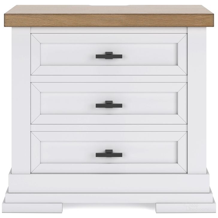 The appearance of Ashbryn Nightstand In White/Natural designed by Signature Design by Ashley in the transitional interior design. This white/natural piece of furniture  was selected by 1StopBedrooms from Ashbryn Collection to add a touch of cosiness and style into your home. Sku: B844-93. Material: Wood. Product Type: Nightstand. Image1