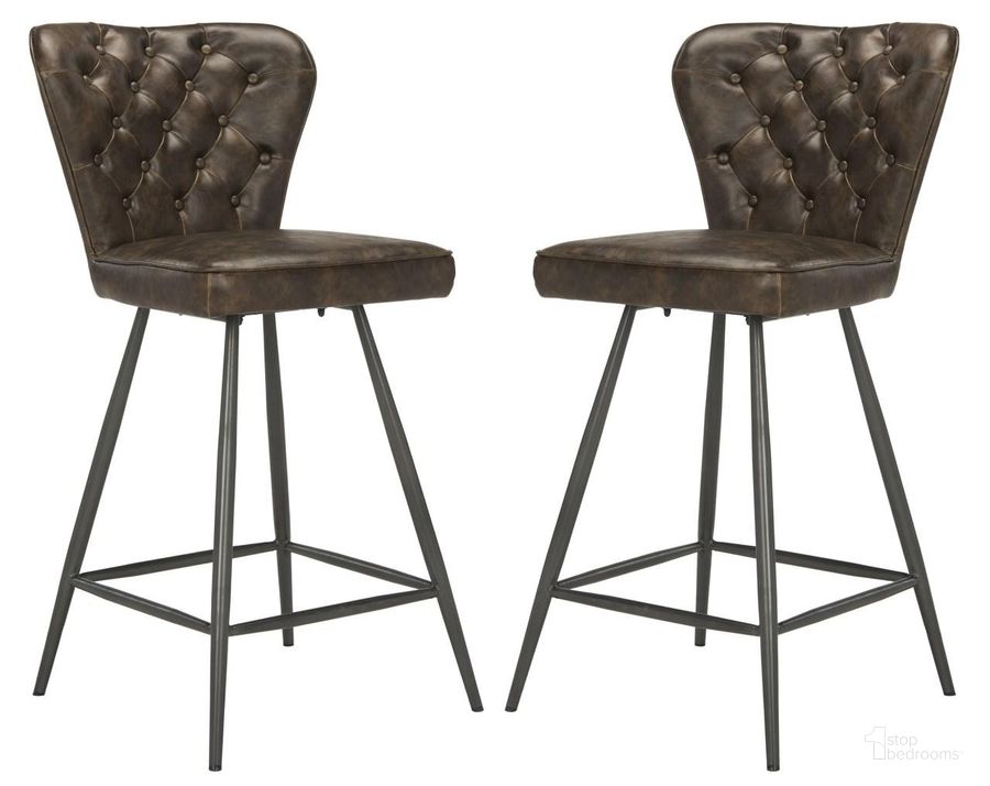 The appearance of Ashby Brown and Black 26 Inch Leather Tufted Swivel Counter Stool Set of 2 designed by Safavieh in the modern / contemporary interior design. This brown piece of furniture  was selected by 1StopBedrooms from Ashby Collection to add a touch of cosiness and style into your home. Sku: FOX1702A-SET2. Material: Steel. Product Type: Barstool. Image1