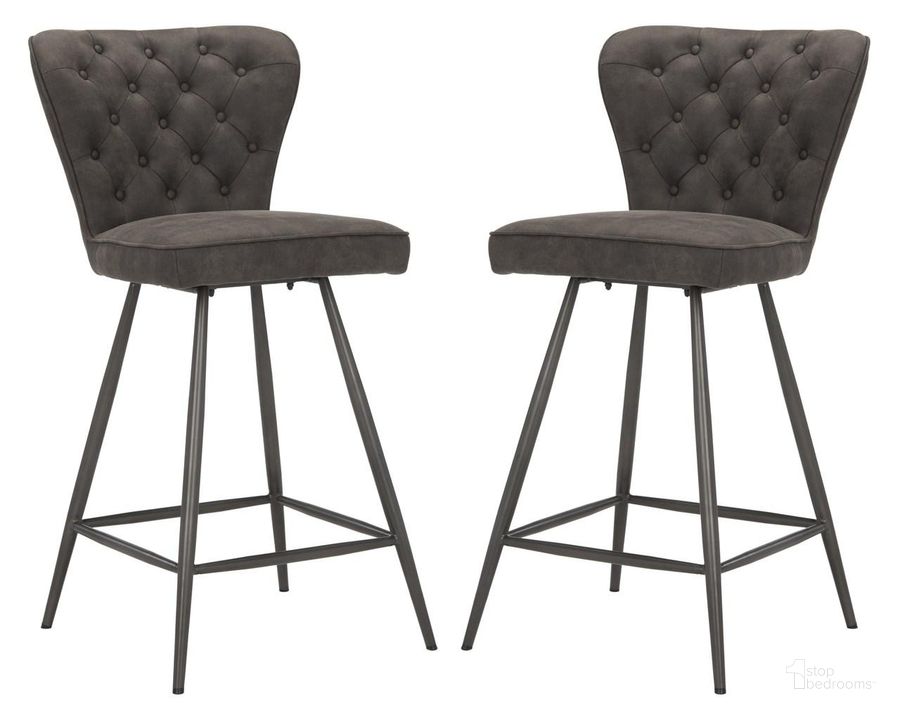 The appearance of Ashby Grey and Black 26 Inch Leather Tufted Swivel Counter Stool Set of 2 designed by Safavieh in the modern / contemporary interior design. This grey piece of furniture  was selected by 1StopBedrooms from Ashby Collection to add a touch of cosiness and style into your home. Sku: FOX1702C-SET2. Material: Steel. Product Type: Barstool. Image1