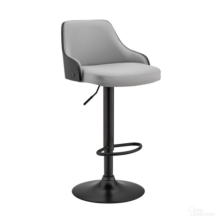The appearance of Asher Adjustable Gray Faux Leather and Black Finish Bar Stool designed by Armen Living in the transitional interior design. This gray piece of furniture  was selected by 1StopBedrooms from Asher Collection to add a touch of cosiness and style into your home. Sku: LCARBABLBLGR. Product Type: Barstool. Material: Iron. Image1