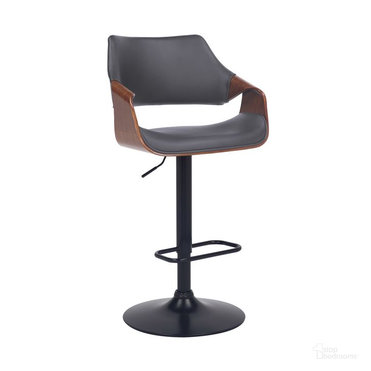 The appearance of Aspen Adjustable Swivel Gray Faux Leather and Walnut Wood Bar Stool with Black Base designed by Armen Living in the transitional interior design. This black piece of furniture  was selected by 1StopBedrooms from Aspen Collection to add a touch of cosiness and style into your home. Sku: LCASBAWABLGR. Material: Wood. Product Type: Barstool. Image1