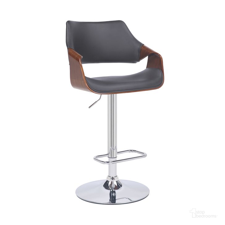 The appearance of Aspen Adjustable Swivel Gray Faux Leather and Walnut Wood Bar Stool with Chrome Base designed by Armen Living in the transitional interior design. This chrome piece of furniture  was selected by 1StopBedrooms from Aspen Collection to add a touch of cosiness and style into your home. Sku: LCASBAWAGR. Material: Wood. Product Type: Barstool. Image1