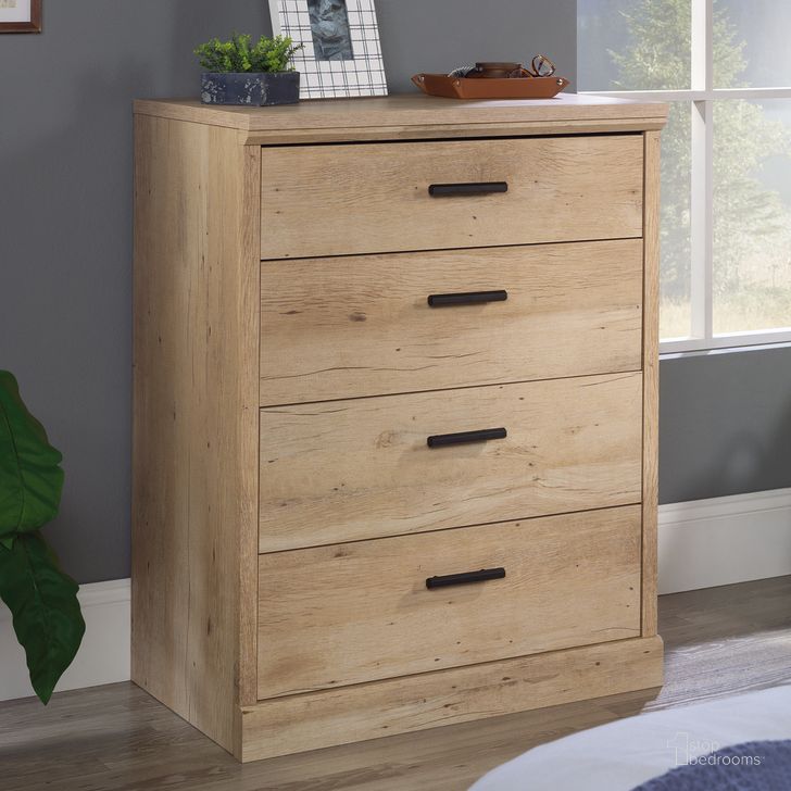 The appearance of Aspen Post 4-Drawer Chest In Prime Oak designed by Sauder in the country / farmhouse interior design. This prime oak piece of furniture  was selected by 1StopBedrooms from Aspen Post Collection to add a touch of cosiness and style into your home. Sku: 433956. Product Type: Chest. Image1