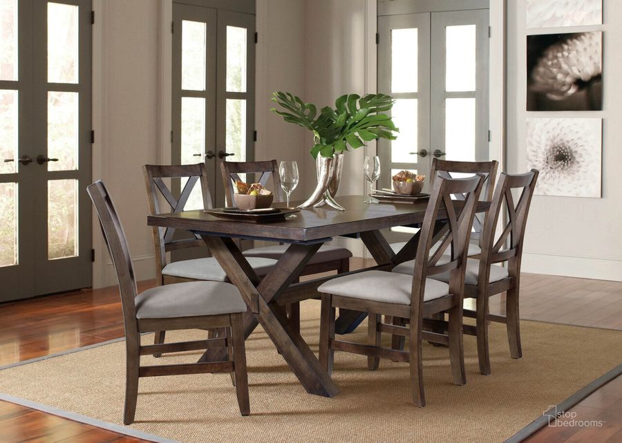 The appearance of Astoria 7-Piece Dining Set In Brown designed by Steve Silver in the rustic / southwestern interior design. This brown piece of furniture  was selected by 1StopBedrooms from Astoria Collection to add a touch of cosiness and style into your home. Sku: AST500T;AST500S;AST500S;AST500S. Material: Wood. Product Type: Dining Room Set. Image1