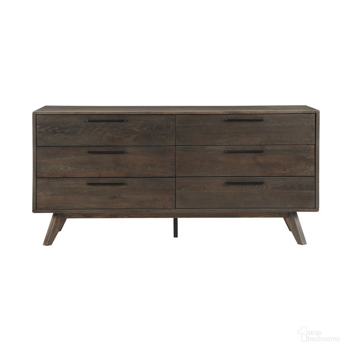The appearance of Astoria Oak Dresser For Bedroom with 6 Drawers designed by Armen Living in the transitional interior design. This dark brown piece of furniture  was selected by 1StopBedrooms from Astoria Collection to add a touch of cosiness and style into your home. Sku: LCAHDRDG. Material: Wood. Product Type: Dresser. Image1