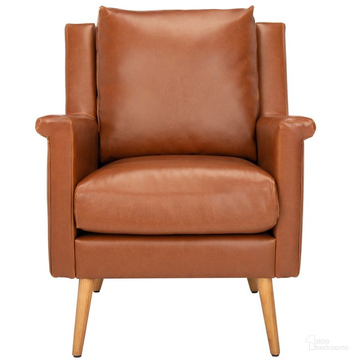 The appearance of Astrid Mid Century Arm Chair in Cognac designed by Safavieh in the transitional interior design. This cognac piece of furniture  was selected by 1StopBedrooms from Astrid Collection to add a touch of cosiness and style into your home. Sku: ACH4507D. Material: Wood. Product Type: Accent Chair. Image1