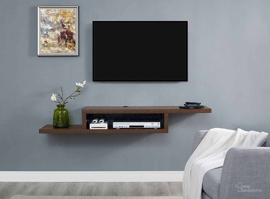 The appearance of Asymmetrical Wall Mounted 60 Inch TV Console Entertainment Center In Walnut designed by Martin Furniture in the modern / contemporary interior design. This brown piece of furniture  was selected by 1StopBedrooms from Wallmounts Collection to add a touch of cosiness and style into your home. Sku: IMAS360C. Product Type: TV Console. Material: Laminate.