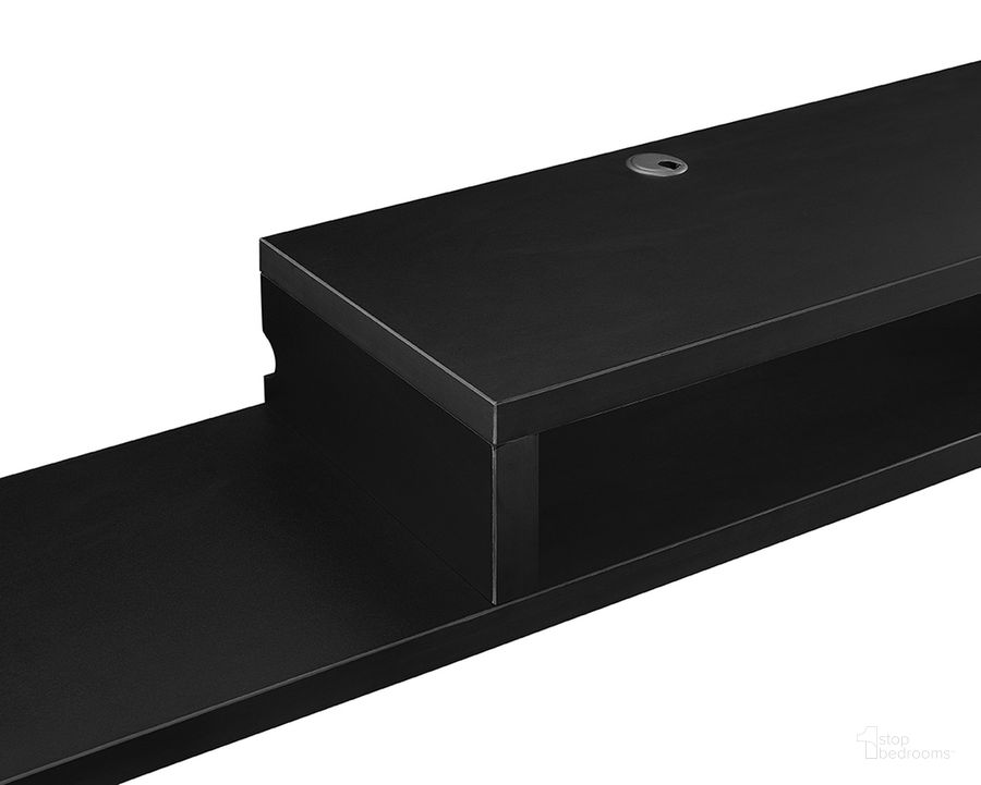 The appearance of Asymmetrical Wall Mounted 72 Inch TV Console Entertainment Center In Black designed by Martin Furniture in the modern / contemporary interior design. This black piece of furniture  was selected by 1StopBedrooms from Wallmounts Collection to add a touch of cosiness and style into your home. Sku: IMAS370BK. Product Type: TV Console. Material: Laminate. Image1