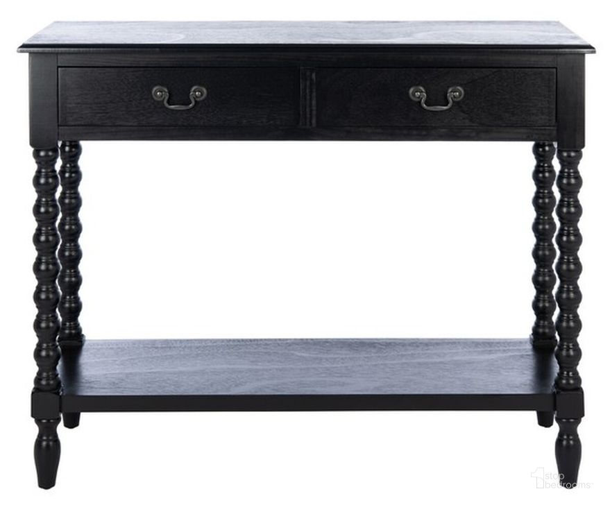 The appearance of Athena 2 Drawer Console Table in Black designed by Safavieh in the modern / contemporary interior design. This black piece of furniture  was selected by 1StopBedrooms from Athena Collection to add a touch of cosiness and style into your home. Sku: CNS5702B. Material: Wood. Product Type: Console Table. Image1
