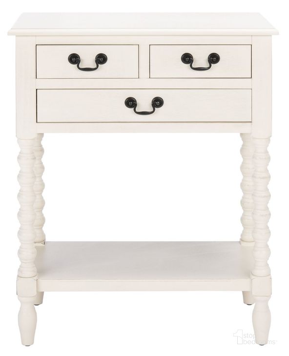 The appearance of Athena 3 Drawer Console Table in Distressed White designed by Safavieh in the modern / contemporary interior design. This distressed white piece of furniture  was selected by 1StopBedrooms from Athena Collection to add a touch of cosiness and style into your home. Sku: CNS5703A. Material: Wood. Product Type: Console Table. Image1