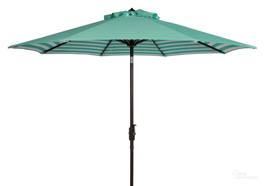 The appearance of Athens Dark Green and White Inside Out Striped 9 Crank Outdoor Auto Tilt Umbrella designed by Safavieh in the modern / contemporary interior design. This dark green piece of furniture  was selected by 1StopBedrooms from Athens Collection to add a touch of cosiness and style into your home. Sku: PAT8007E. Material: Aluminum. Product Type: Umbrella. Image1