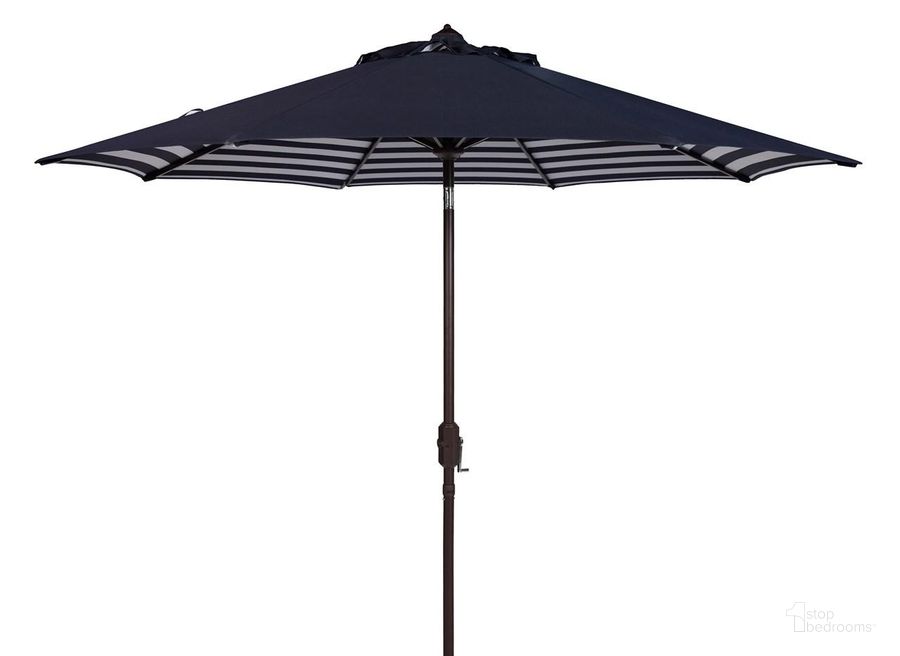 The appearance of Athens Navy and White Inside Out Striped 9 Crank Outdoor Auto Tilt Umbrella designed by Safavieh in the modern / contemporary interior design. This white navy piece of furniture  was selected by 1StopBedrooms from Athens Collection to add a touch of cosiness and style into your home. Sku: PAT8007A. Material: Aluminum. Product Type: Umbrella. Image1