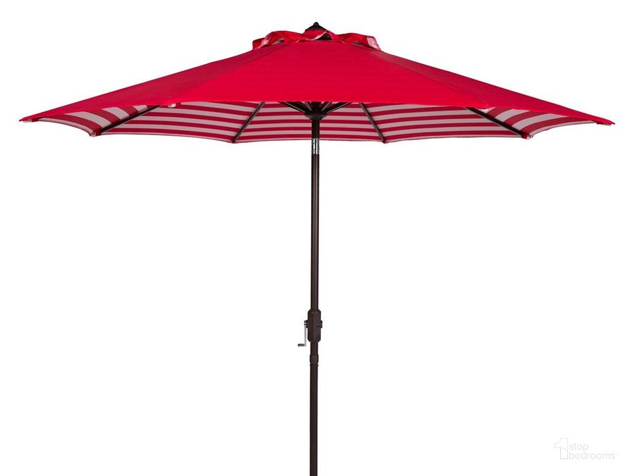 The appearance of Athens Red and White Inside Out Striped 9 Crank Outdoor Auto Tilt Umbrella designed by Safavieh in the modern / contemporary interior design. This red and white piece of furniture  was selected by 1StopBedrooms from Athens Collection to add a touch of cosiness and style into your home. Sku: PAT8007F. Material: Aluminum. Product Type: Umbrella. Image1