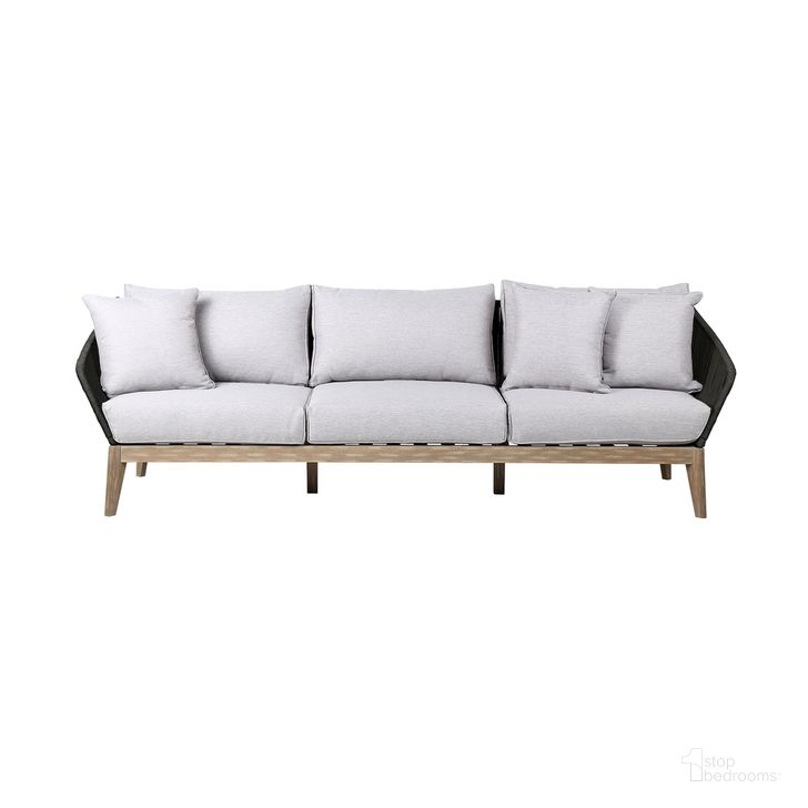 The appearance of Athos Indoor Outdoor 3 Seater Sofa In Light Eucalyptus Wood with Charcoal Rope and Gray Cushions designed by Armen Living in the modern / contemporary interior design. This gray piece of furniture  was selected by 1StopBedrooms from Athos Collection to add a touch of cosiness and style into your home. Sku: LCATSOWDLT. Product Type: Outdoor Sofa. Material: Rope. Image1