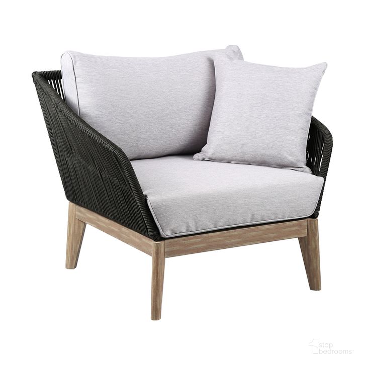 The appearance of Athos Indoor Outdoor Club Chair In Light Eucalyptus Wood with Charcoal Rope and Gray Cushions designed by Armen Living in the modern / contemporary interior design. This gray piece of furniture  was selected by 1StopBedrooms from Athos Collection to add a touch of cosiness and style into your home. Sku: LCATCHWDLT. Product Type: Outdoor Lounge Chair. Material: Rope. Image1