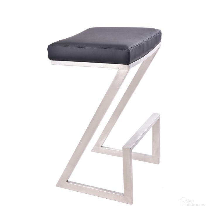 The appearance of Atlantis 26 Inch Counter Height Backless Black Faux Leather and Brushed Stainless Steel Bar Stool designed by Armen Living in the modern / contemporary interior design. This black piece of furniture  was selected by 1StopBedrooms from Atlantis Collection to add a touch of cosiness and style into your home. Sku: LCAT26BABLK. Product Type: Barstool. Material: Stainless Steel. Image1