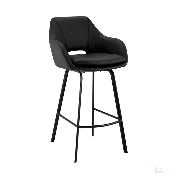 The appearance of Aura Black Faux Leather and Black Metal Swivel 26 Inch Counter Stool designed by Armen Living in the modern / contemporary interior design. This black piece of furniture  was selected by 1StopBedrooms from Aura Collection to add a touch of cosiness and style into your home. Sku: LCAUBABLBL26. Material: Steel. Product Type: Barstool. Image1