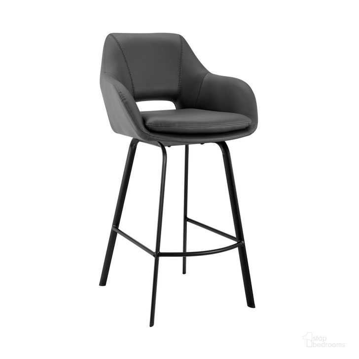 The appearance of Aura Gray Faux Leather and Black Metal Swivel 26 Inch Counter Stool designed by Armen Living in the modern / contemporary interior design. This gray piece of furniture  was selected by 1StopBedrooms from Aura Collection to add a touch of cosiness and style into your home. Sku: LCAUBABLGR26. Material: Steel. Product Type: Barstool. Image1