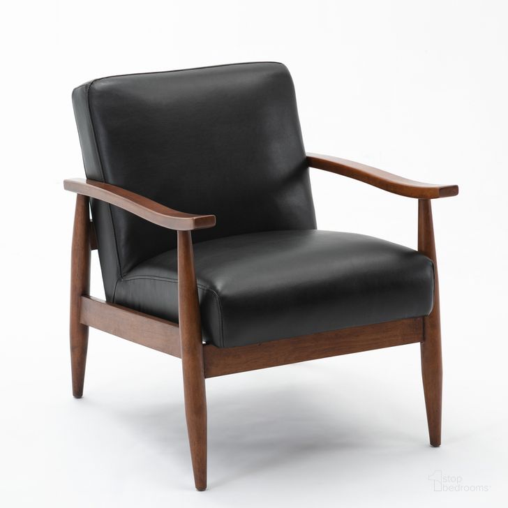 The appearance of Austin Leather Gel Wooden Base Accent Chair In Black designed by Comfort Pointe in the modern / contemporary interior design. This black piece of furniture  was selected by 1StopBedrooms from Austin Collection to add a touch of cosiness and style into your home. Sku: 8021-50. Product Type: Accent Chair. Material: Plywood. Image1